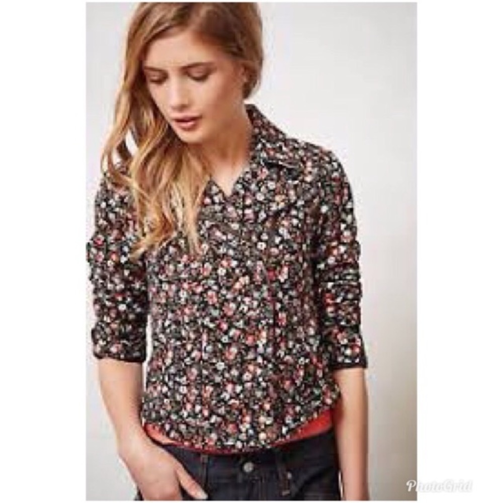 Anthro Hei Hei Tinsley Boho Long Sleeve Zippered Bomber Floral Jacket Sz 8